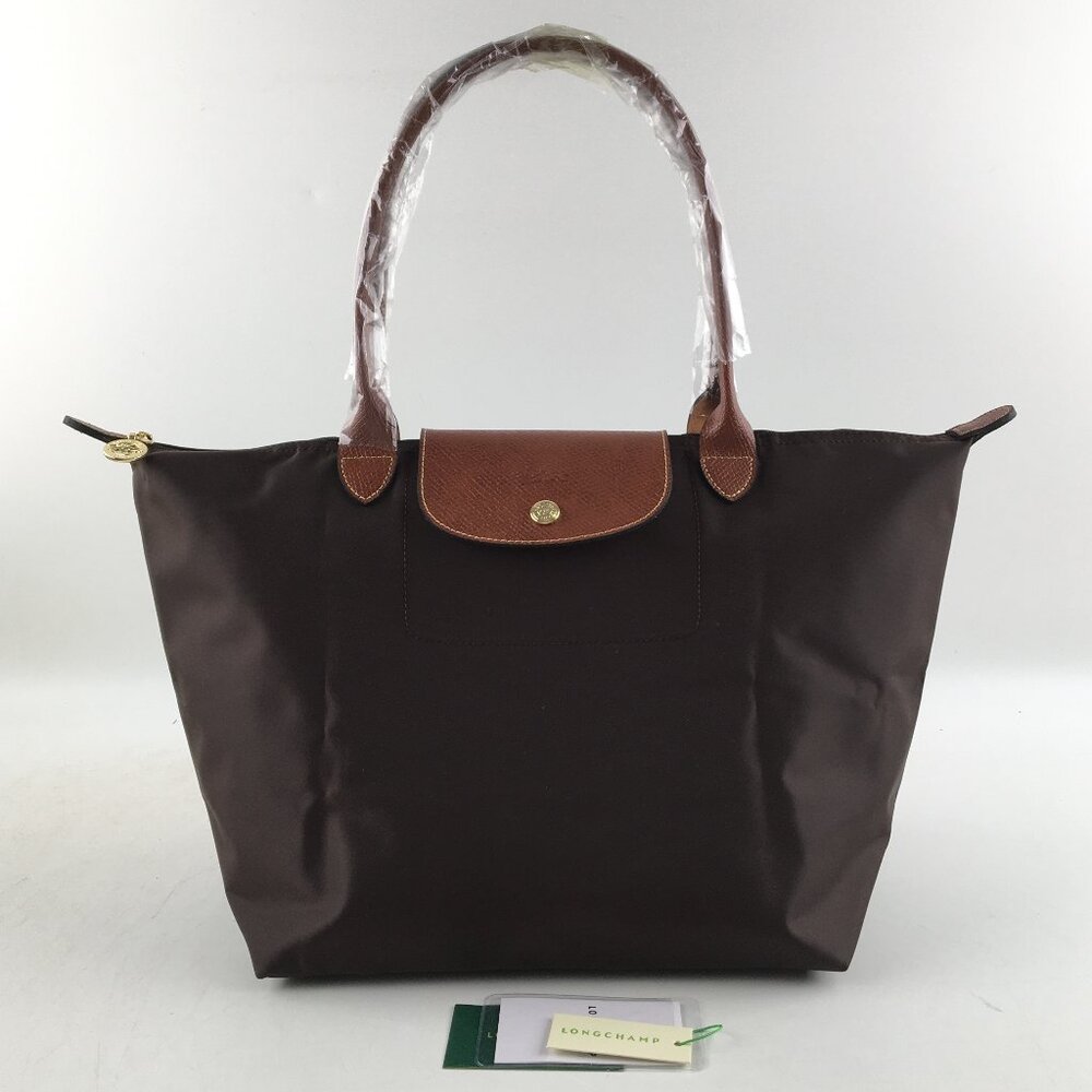 Longcham Green Pliage large Tote Bag in Ebony brown color